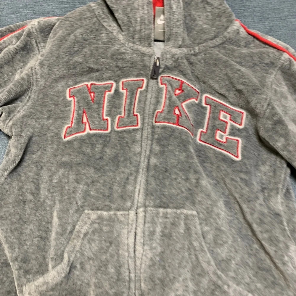 Nike Hoodie Toddlers 4T Gray Spellout Logo Kangaroo Pockets Full Zip Long Sleeve